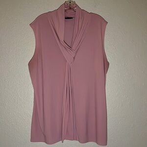 Tiffany & Grey Pink Blouse Womens 3X Tie Front V-neck Feminine Office Shell
